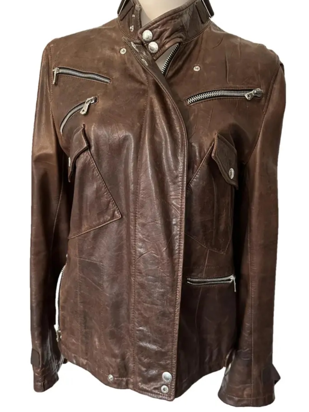 Dolce & Gabbana Brown Leather Zip Jacket